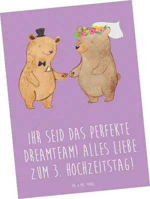 Produktbild von Mr. & Mrs. Panda Postkarte 3. Hochzeitstag Lederhochzeit Dreamteam - Lavendeltraum - Geschenk, einzelkarte, Beziehung, gemeinsames Abenteuer, Hochtzeit, Erinnerungen