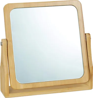 Make-up Spiegel 360° drehbar, Bambus, 27x26,5x7 cm, Natur