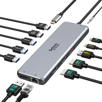 Productafbeelding van USB-C Docking Station, USB-C Hub met Dual HDMI-poorten, 13-in-1. USB-C adapter met dual HDMI-uitgangen