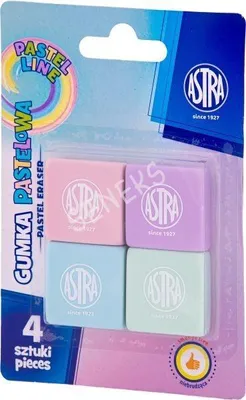 Zdjęcie produktu dla Gumka do mazania kwadratowa pastelowa 4 sztuki Astra