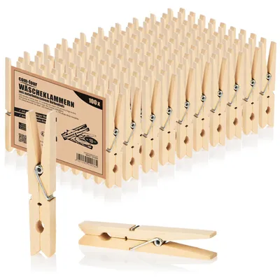 Immagine prodotto di Mollette da bucato XXL in legno di betulla - 100 pezzi - Naturale - Per esterno e interno