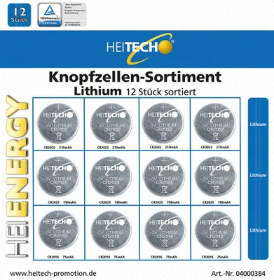Produktbild von Heitech Lithium Knopfzellen Sortiment 12-teilig