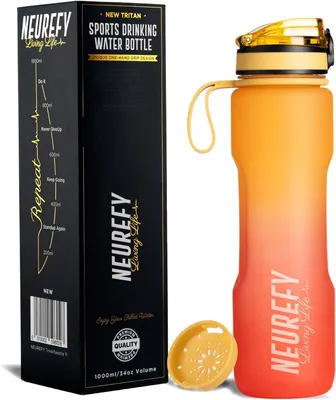 Produktbild von Trinkflasche 1 l, Tritan, Feuerorange, auslaufsicher, mit Skala und Sieb, für Fitness und Alltag