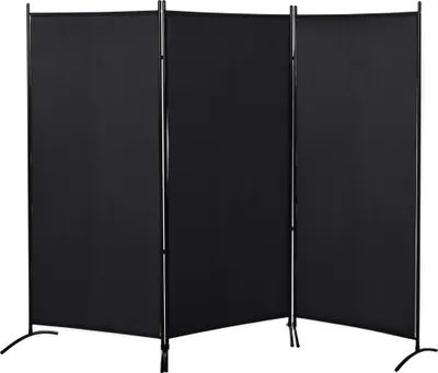 Image de Cloison d'espace 3 panneaux - Paravent pliable - Autoportant avec 6 pieds en métal - Structure en métal - 253 x 50 x 182 cm - Noir