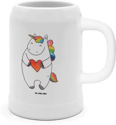 Produktbild von Mr. & Mrs. Panda Krug Einhorn Herz - Weiß - Geschenk, Freundin, Bunt, Einhörner, Deko, Steinkrug, Seidel, Keramikkrug, Lustig, Bier, Humpen
