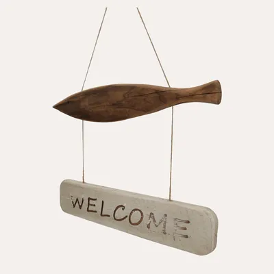 Immagine prodotto di KEYHOMESTORE | Pesce “Welcome” in Legno Intagliato 40×65 cm
