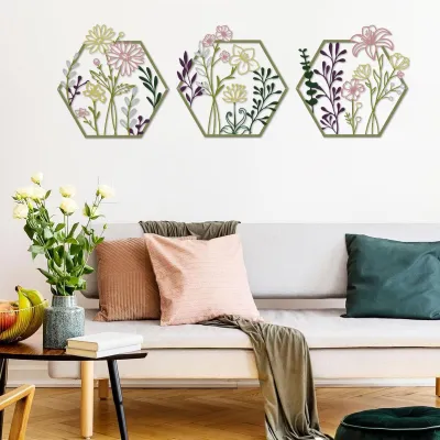 Productafbeelding van 3 Stuks Minimalistische Metalen Bloemen Wanddecoratie
