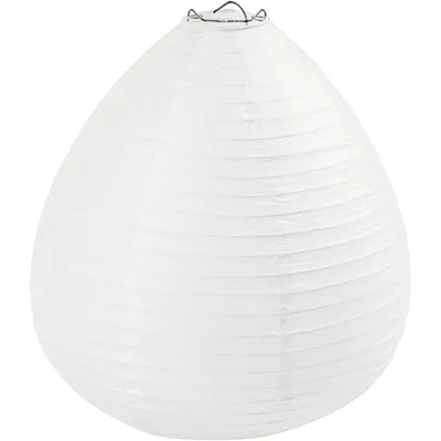 A white paper lantern shaped like a teardrop against a white background.
