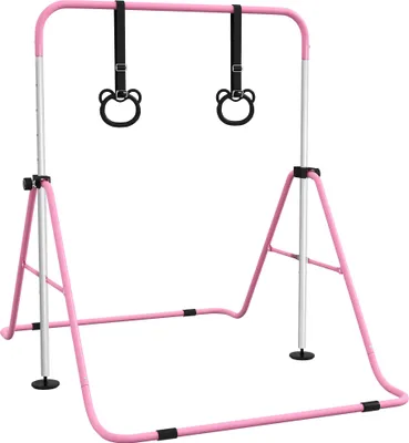 Produktbild von Kinder-Turnbarren mit Ringen, höhenverstellbar, klappbar, rutschfest, Stahlrahmen, 148x105x88-128 cm, Pink