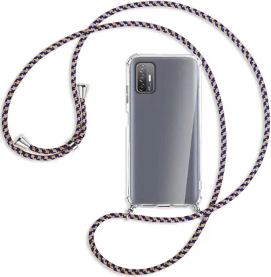 Produktbild von Handykette Backcover-Schutzhülle mit Band (Metall silberfarben) für HTC Desire 21 Pro - blau+beige