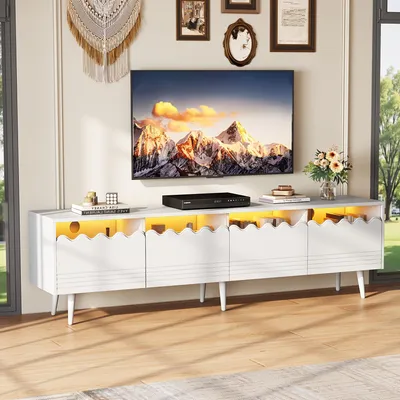 Immagine prodotto di Mobile TV moderno con 2 cassetti e 6 gambe, struttura in metallo robusta, adatto per televisori fino a 75 pollici
