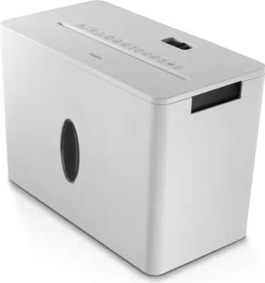 A white paper shredder is shown from a three-quarter angle against a white background.