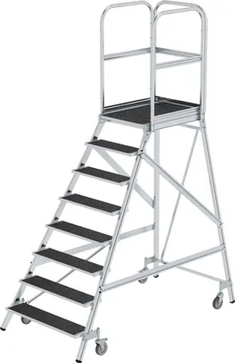 Produktbild von Günzburger Steigtechnik Podesttreppe einseitig begehbar mit Federrollen Korundbeschichtung R13 8 Stufen - 054108