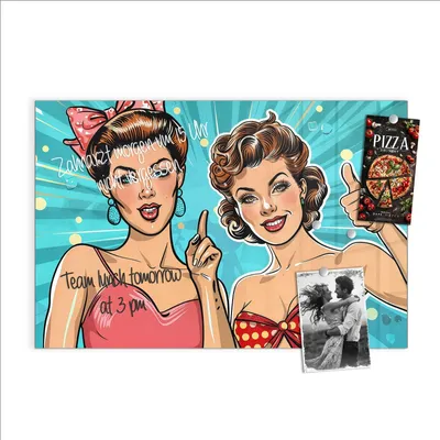 Produktbild von Magnettafel 90x60cm Pinnwand Whiteboard beschreibbar - Retro Frauen Illustration