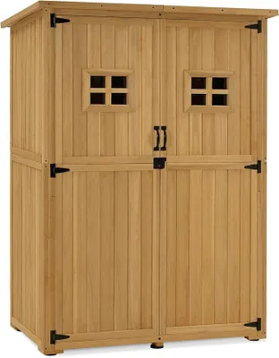 Produktbild von Gartenschrank Holz, Gartenhaus Klein Wetterfest, Outdoor Gerätehaus Geräteschuppen, für Außenbereich Balkon Terrasse, 59×127×168 cm, 0912D (Natur)