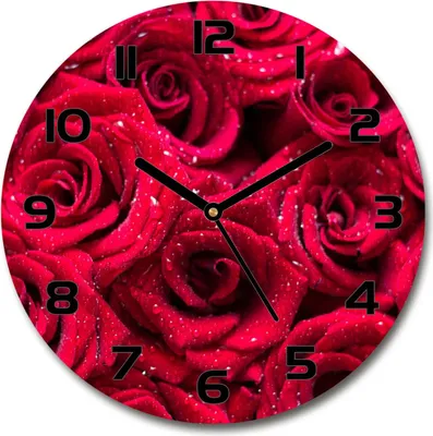 Produktbild von Wanduhr aus Glas 30fi Glasbild Glasuhr Gehärtetes Glas - schwarze-zeiger - Drops on roses