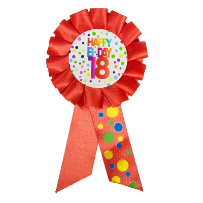 Produktbild von Folat Anstecker zum 18. Geburtstag, bunt, ca. 7,5 cm Ø, mit Sicherheitsnadel