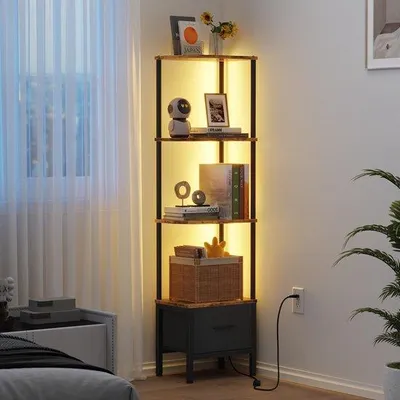 Produktbild von Azomor® Stilvolle Bücherregal mit LED-Beleuchtung und Stoffschublade für jede Ecke