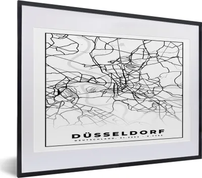 Produktbild von MuchoWow® Gerahmtes Poster Düsseldorf - Karte - Stadtplan - Wegbeschreibung 40x30 cm - Poster mit Schwarzem Bilderrahmen Wandposter Rahmen Foto Bilder - Bilderrahmen - Poster im Rahmen