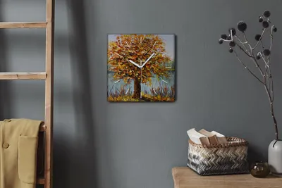 Produktbild von Coloray Hodiny Unikátní 30x30 cm  Tiché hodiny Pro obývací pokoj a kuchyň Nástěnné hodiny Plátno Bílé ručičky hodin - Viz listy stromů na podzim