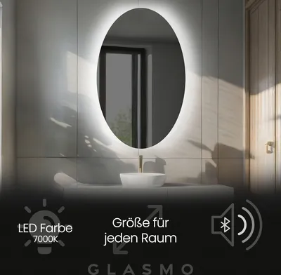 Produktbild von Badspiegel mit LED Beleuchtung 90x150 cm Violet - Vertikal Oval Spiegel mit Beleuchtung - Kaltweiß 7000K - Badezimmerspiegel Lichtspiegel mit Bluetooth-Lautsprecher