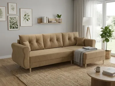 Produktbild von Klappbares Ecksofa SILVIANO 230x140, beige Itaka 48, KI-generiertes Bild