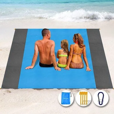 Produktbild von Famanu Stranddecke 250 x 200 cm - Wasserfest und sandabweisend, mit 4 Erdspießen für 5-8 Personen