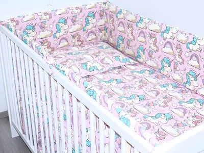 Produktbild von PRIMAWELA Nestchen 420 cm Bettumrandung Babybett Baby Kinder Nest Kopfumrandung 32. Einhorn