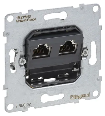 Produktbild von Legrand 765062, 2 x RJ-45, STP, 6a, Schwarz, Thermoplast, Glänzend