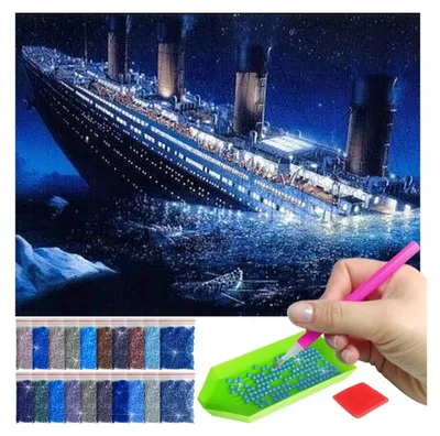 Produktbild von ARTULIO Diamond Painting Set Titanic Meer Boot - 5D Diamant Painting Bilder 30x40 cm mit Diamond Painting Zubehör für Kinder und Erwachsene - Crystal Art - Wand Deko