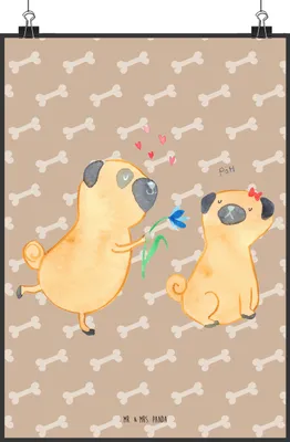 Produktbild von Mr. & Mrs. Panda Bild Mops Verliebt DIN A1 - Hundeglück - Geschenk, Sprüche, Hund, Wandbild, drucke, Liebe, Knuffig, Partner, wanddeko, Posterdruck, Plakat