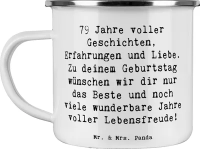Produktbild von Mr. & Mrs. Panda Teebecher Spruch 79. Geburtstag - Weiß - Geschenk, Geburtstagsparty, Tasse Emaille, Erinnerung, handgefertigte Produkte, Geburtstagsgeschenk, Pott