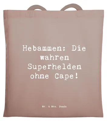 Produktbild von Mr. & Mrs. Panda Jutebeutel Spruch Hebamme Superheld - Braun Pastell - Geschenk, kreative Geschenke, Tasche, Laptoptasche, Beutel, Geburtshaus, Berufsleben, Schultasche