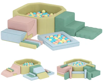Produktbild von 15-teiliges Softbaustein-Set, 200 Kunststoff-Bälle, Bällebad für Kleinkinder, Indoor, Schaumstoff, Bunt