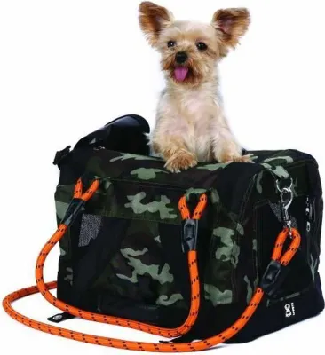 Immagine prodotto di Borsa per trasporto - M PETS - REMIX 2 in 1 mimetico e arancione - 41 x 28 x 28 cm - pieghevole - leggera - cintura a bretella