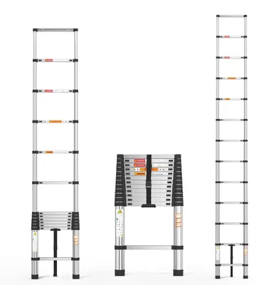 Produktbild von Teleskopleiter - Ausziehbare Leiter - 3,8 m Edelstahl - Klappbar - Rutschfest - Belastbar bis 150 kg - Silber