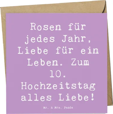 Produktbild von Mr. & Mrs. Panda Grußkarte Spruch 10. Hochzeitstag Rosenhochzeit - Lavendeltraum - Geschenk, anlasskarte, Hochzeitsjubiläum, Heiraten, Meilenstein-Hochzeit, Heirat