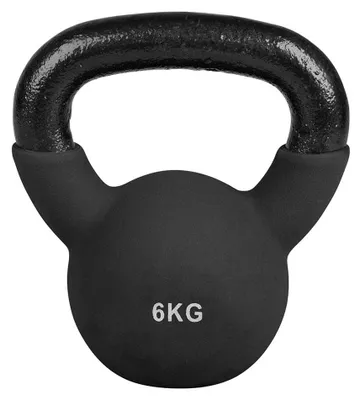 Obrázok produktu pre Kettlebell 6 kg - Čierna - Liatina - Široká ergonomická rukoväť - Fitness závažia