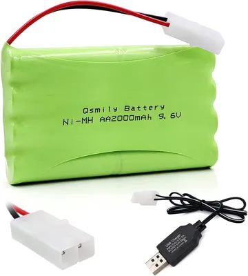 Immagine prodotto di Batteria ricaricabile AA 9,6V 2000 mAh con cavo di ricarica USB - Ideale per auto, camion, carri armati e imbarcazioni RC - Batteria ad alta capacità per