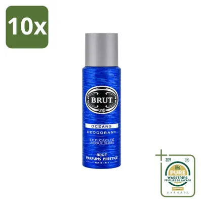 Productafbeelding van 10 x Brut Oceans Deodorant Spray - 200 ml - Verpakking met 10 stuks