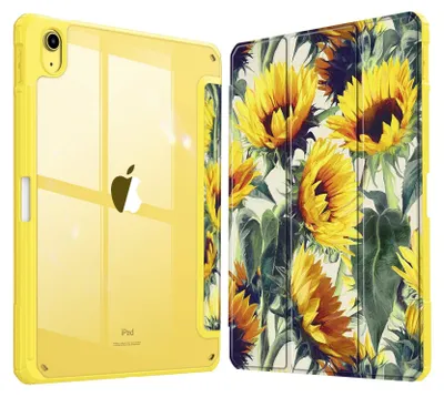 Produktbild von Fintie Hybrid Hülle für iPad (A16) 11 Generation 11 Zoll 2025, iPad 10 Generation 10.9 Zoll 2022 mit Stifthalter - Stoßfeste Schutzhülle mit transparenter Hartschale auf der Rückseite, Sonnenblume