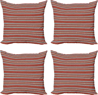 Immagine prodotto di ABAKUHAUS Set di federe con strisce bohémien (4 pezzi), tribale tradizionale orientale, stampa digitale moderna su entrambi i lati, 60 cm x 60 cm, multicolore