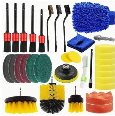 Image de Kit de perceuse électrique pour voiture avec brosses de nettoyage et gants
