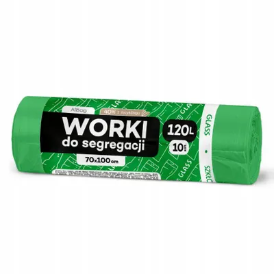Zdjęcie produktu dla Worki na śmieci na szkło, 120 l, 10 sztuk, zielone – wytrzymałe worki na śmieci do segregacji odpadów i recyklingu