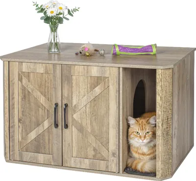Produktbild von Relaxdays Katzenschrank für Katzentoilette, mit Eingang & Streumatte, Katzenklo verstecken, HxBxT: 50x85x49 cm, braun