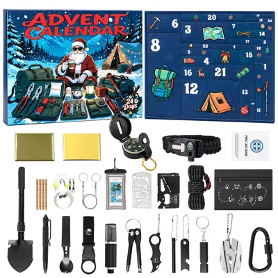 Productafbeelding van Survivalset adventskalender 2026 voor mannen - 24 dagen kerst aftellen met overlevingsgereedschap - Survivaluitrusting