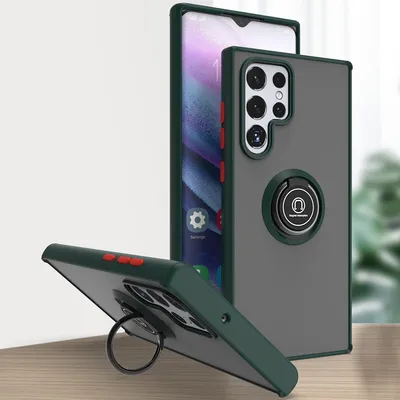 Immagine prodotto di Custodia per Samsung Galaxy S23 Ultra opaca traslucida in TPU con supporto ad anello e supporto verde scuro