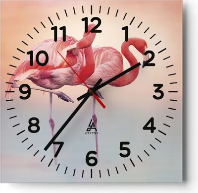 Produktbild von Wanduhr - Quadrat - Glasuhr - Flamingos Exotik Vögel - 30x30cm - Schleichendes Uhrwerk - Lautlos - zum Aufhängen bereit - Dekoration Modern - Wanddekoration aus Glas - C4AC30x30-5044