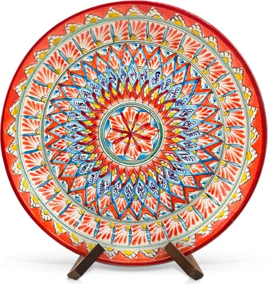 Produktbild von Lagan Mehrob rot, Rischtan Keramik, Handarbeit, Muster MIX, Ø 37 cm Glasur Teller Handarbeit Oriental Usbekische