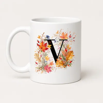 Produktbild von Herbst Tasse A-Z Buchstaben 325 ml Keramik Geschenkidee personalisiert - V
